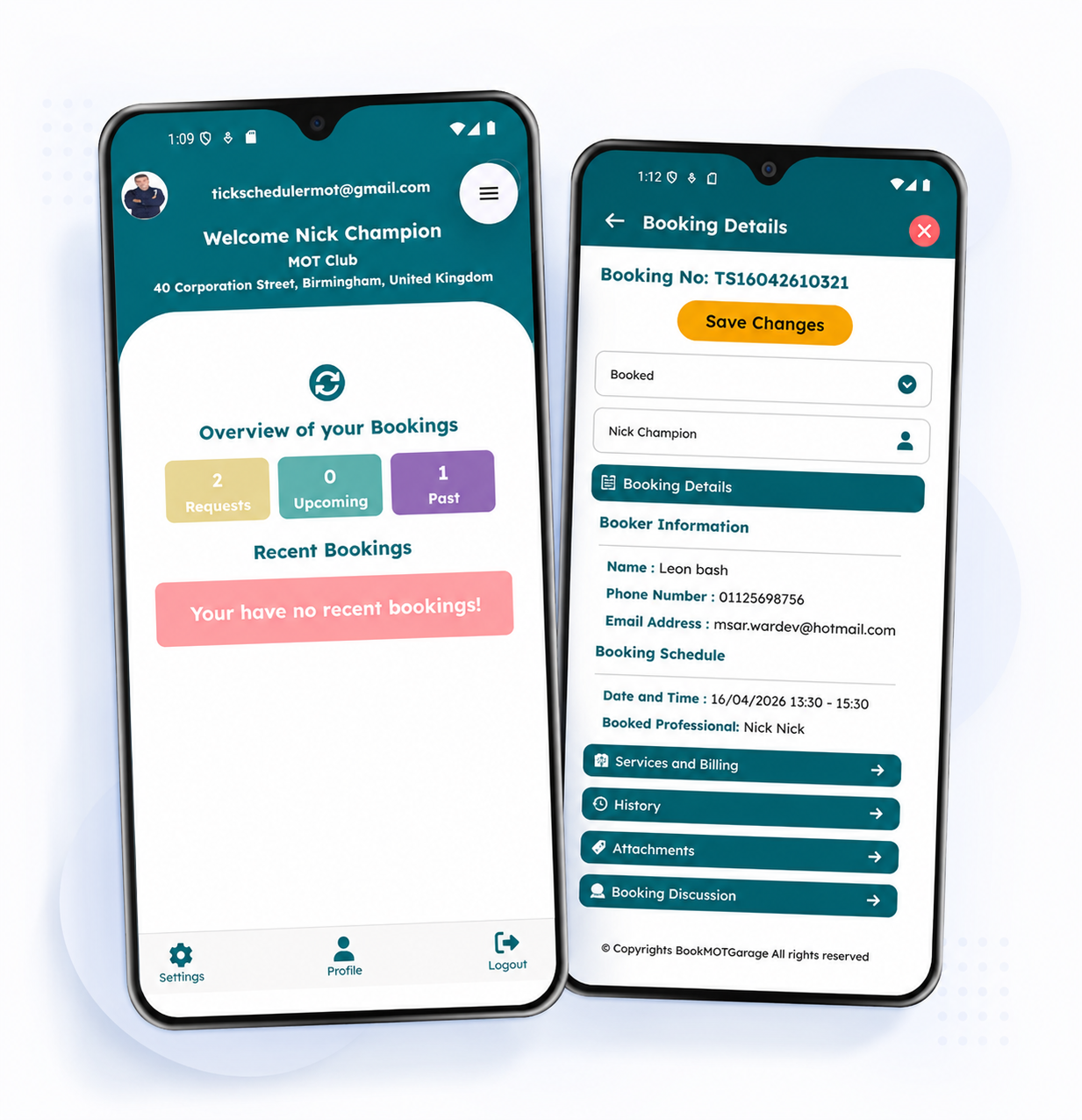 BookMotGarage Mobile App