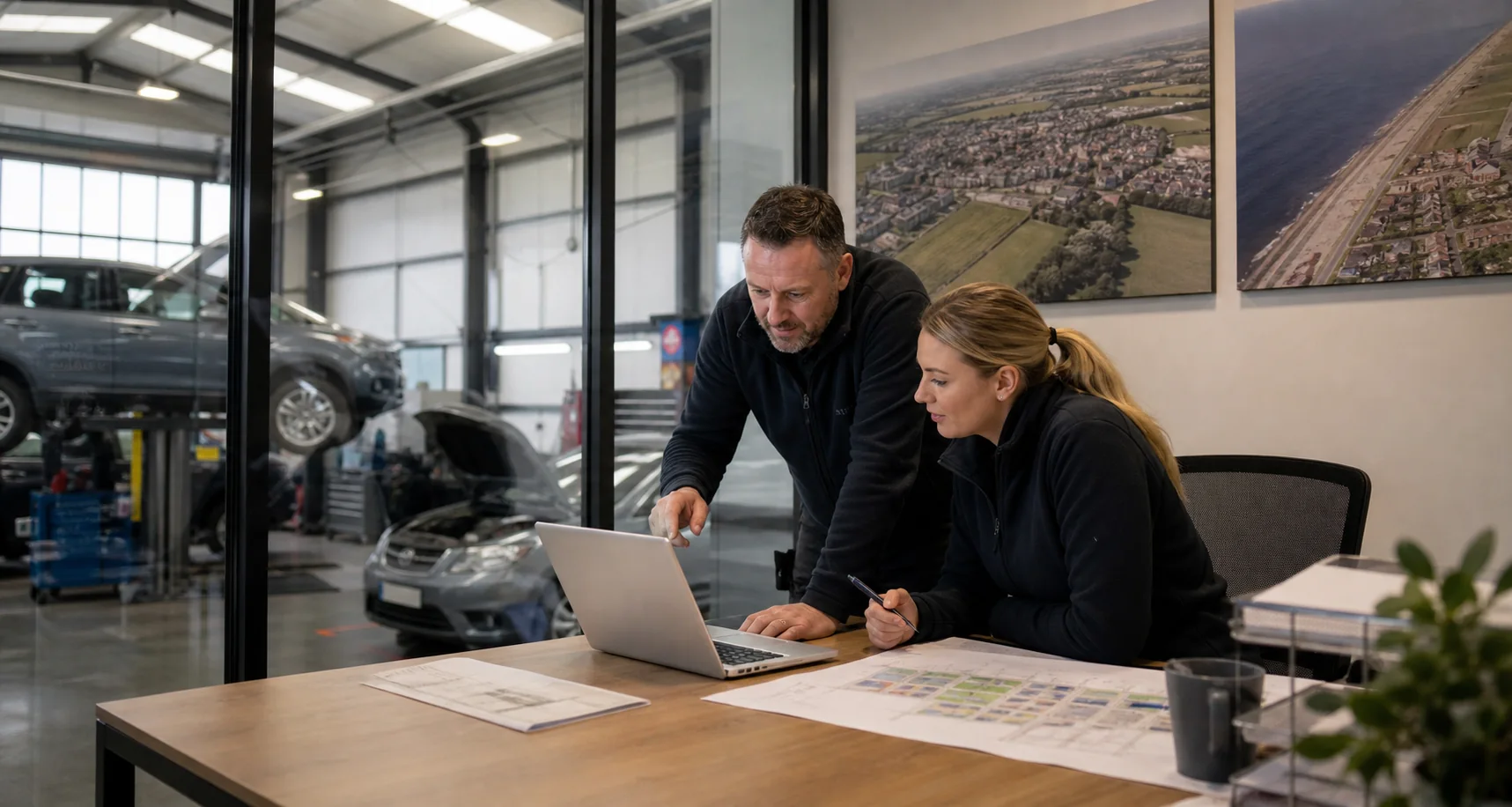 Garage group managers coordinating operations across physical locations