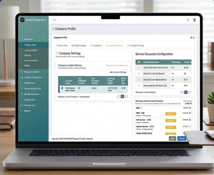 BookMOTGarage dashboard preview