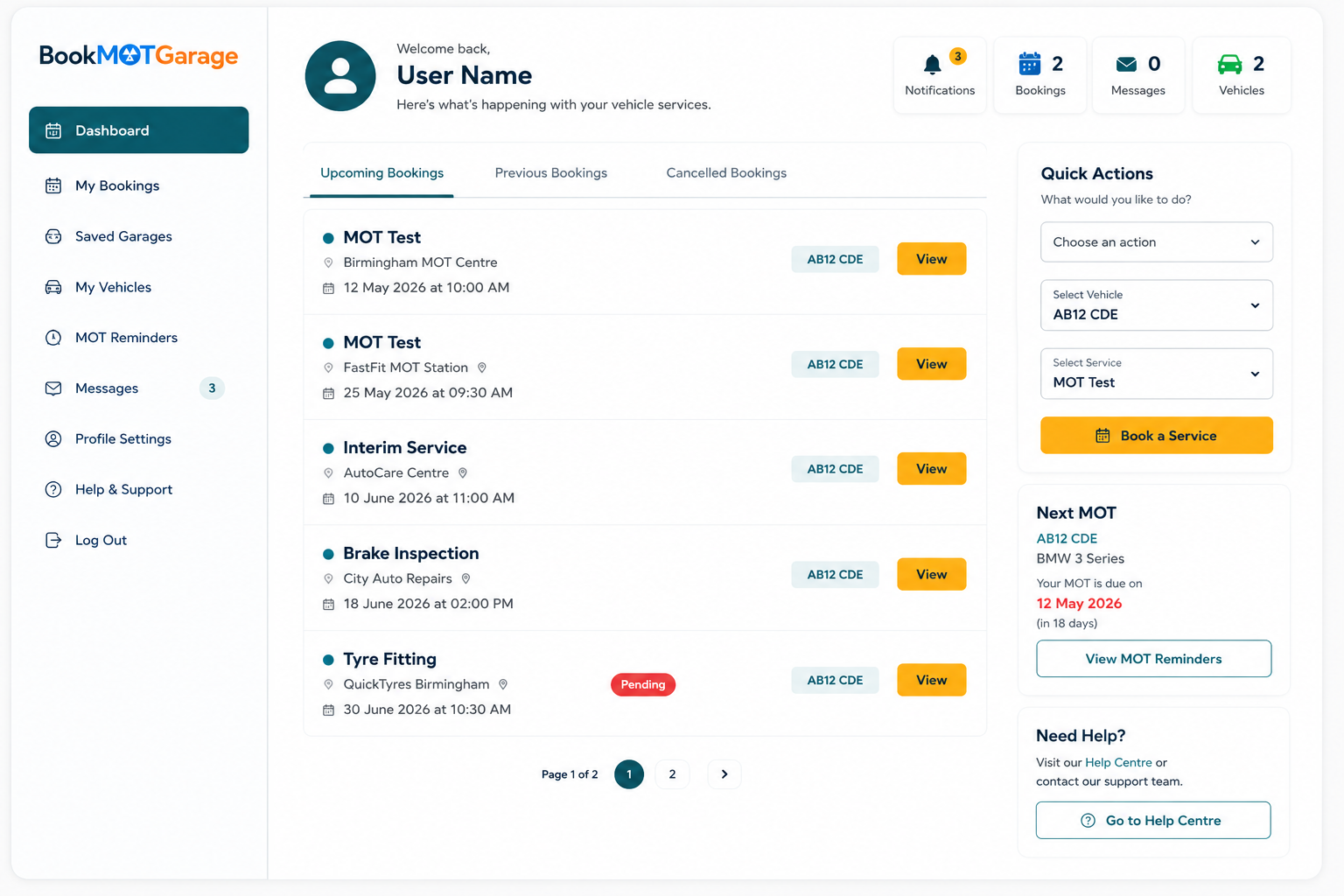 Manage MOT Bookings Online